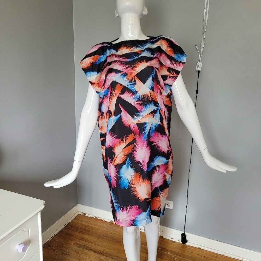 McQ by Alexander Mcqueen Feather Print Dress with Zipper Detail, VGUC, Size 8